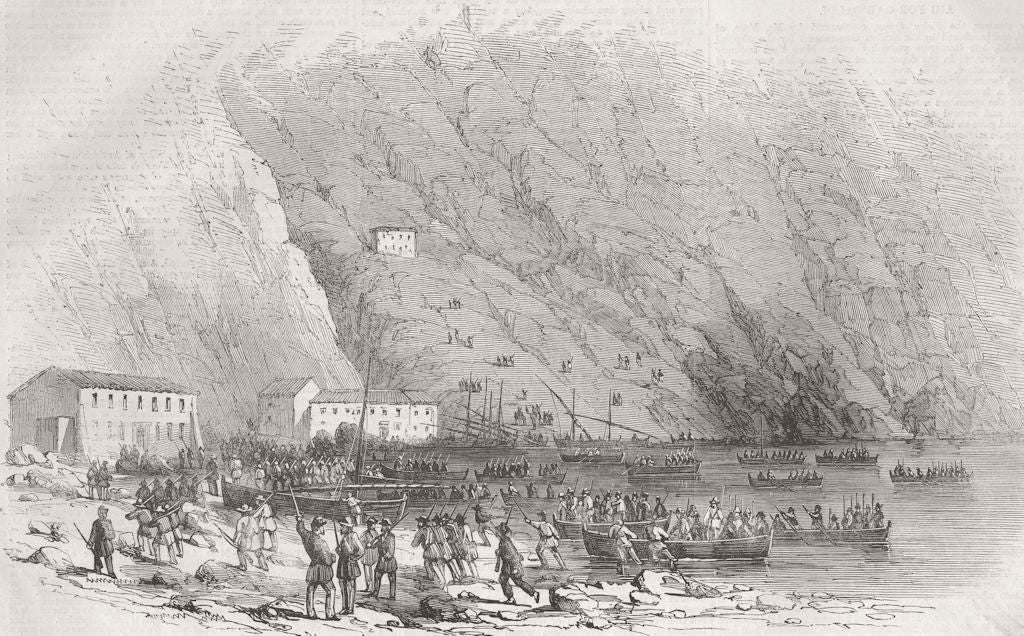 ITALY. Army landing, Marina di Palmi, Calabria 1860 old antique print picture